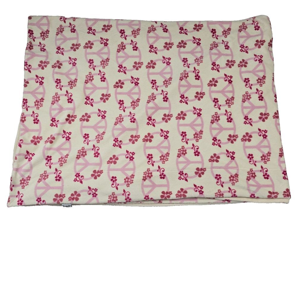 Thro By Marlo‎ Lorenz Throw Blanket 50x70 Inches Pink Peace Sign Flowers